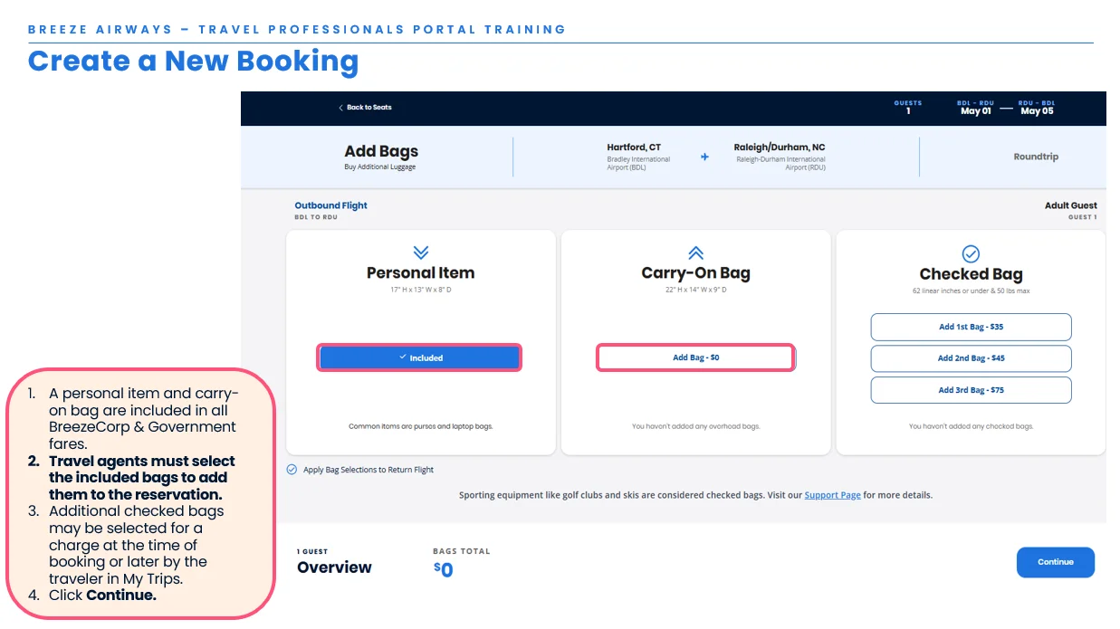 Select carry-on and checked baggage