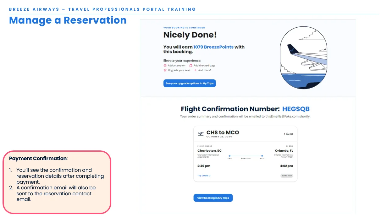 Payment confirmation with flight details
