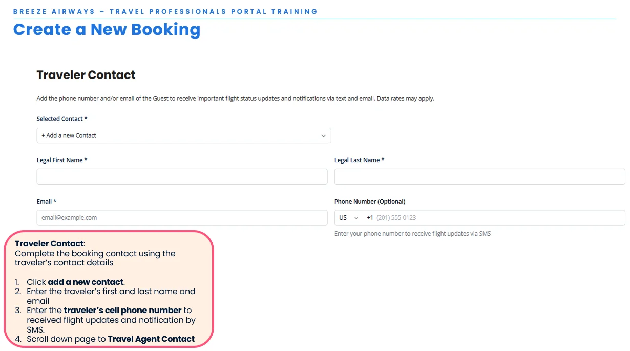 Traveler contact info entry