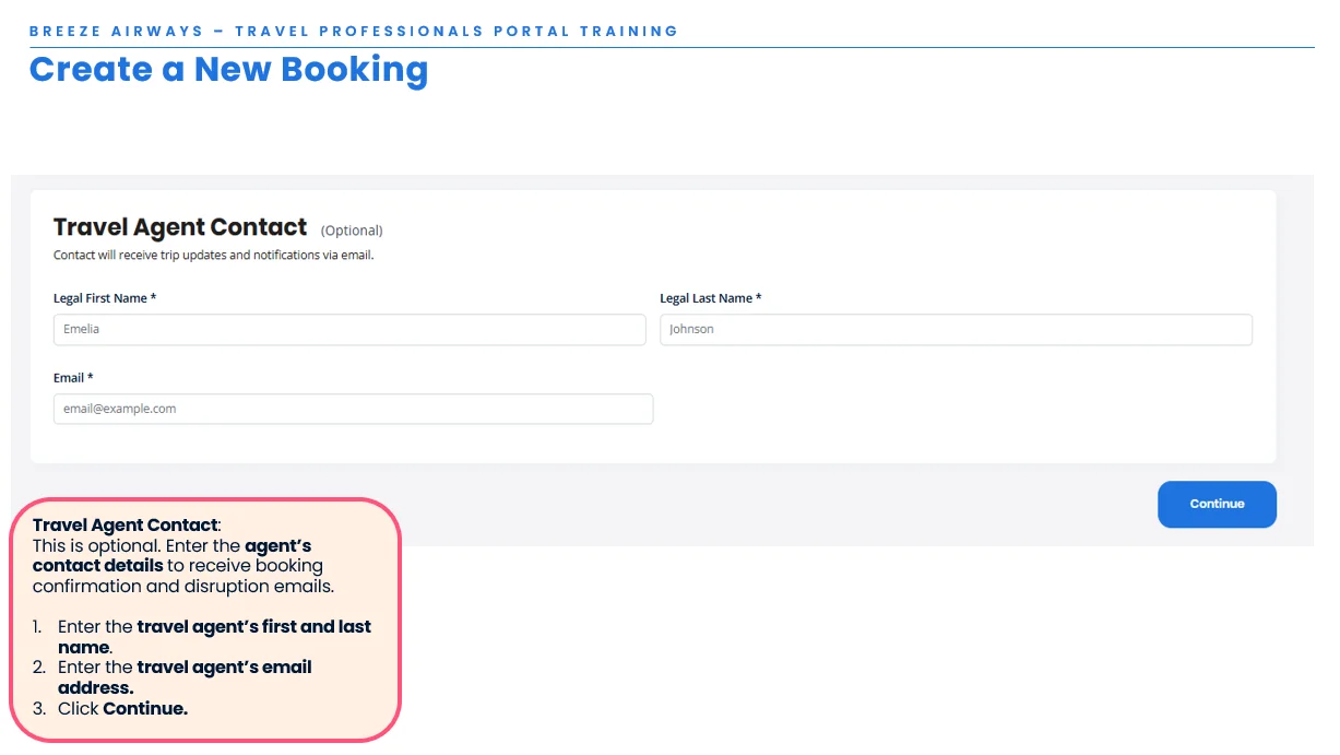 Travel agent contact information