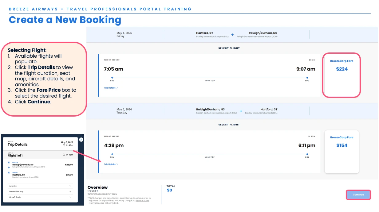Select an available corporate fare