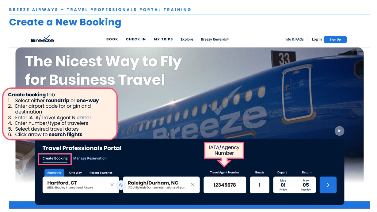 Start creating a reservation using TravelPro by inputting your agency number and flight details