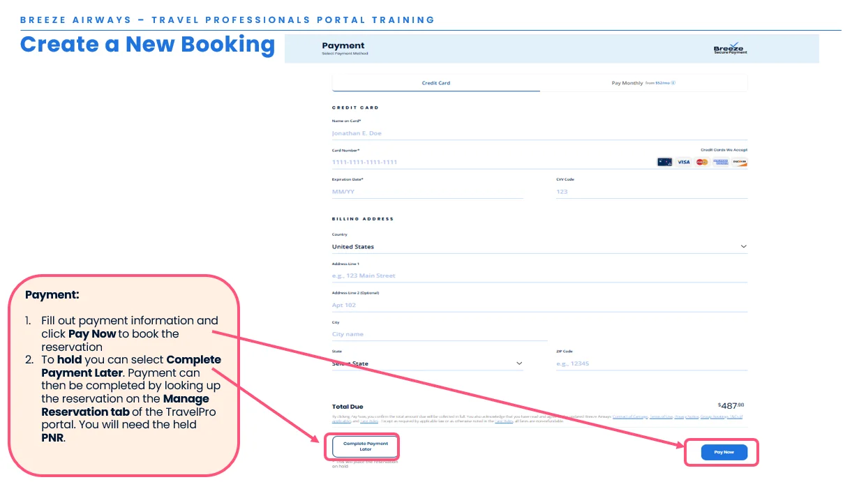 Complete payment or place reservation on hold