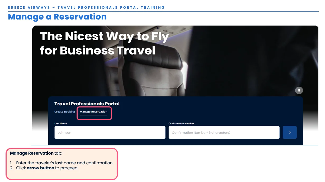 Retrieve an existing reservation using the travelers last name and confirmation code