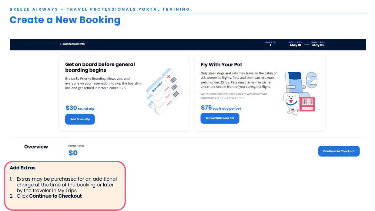 Add optional trip extras